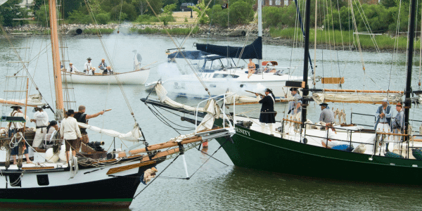 Mock ship battle during the Blackbeard Pirate Festival in Hampton, VA