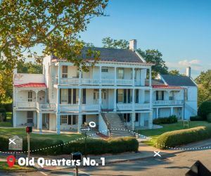 Located at the entrance of the East Gate, Quarters No. 1 is the oldest building constructed at Fort Monroe. Built in 1819, this “large three-story, central block, double pile residence with flanking, two-story winged residence,” predates the fort itself. Prevalent of Quarters No. 1 is the federal-style architecture – symmetrical sides and exterior columns.
