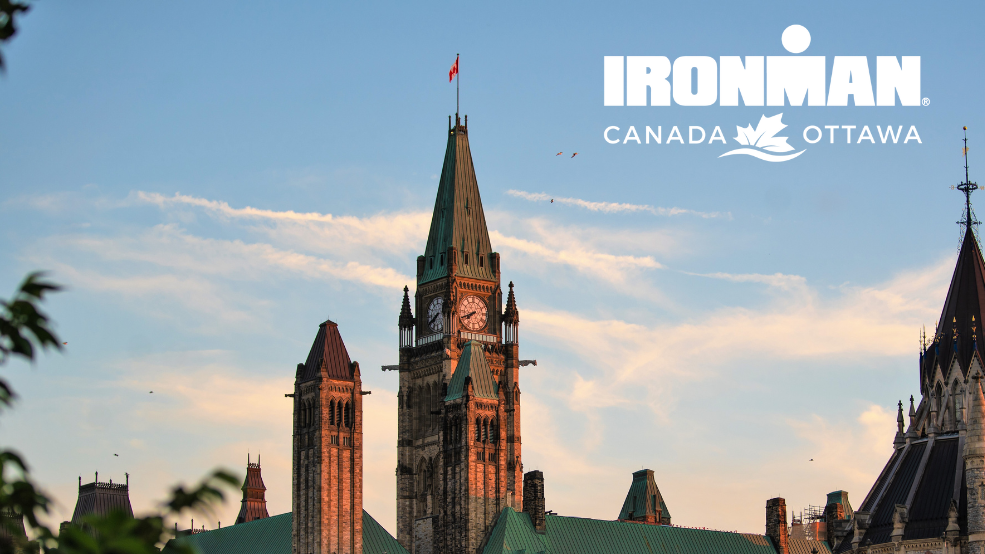 Parliament Peace Tower with IRONMAN Canada-Ottawa logo